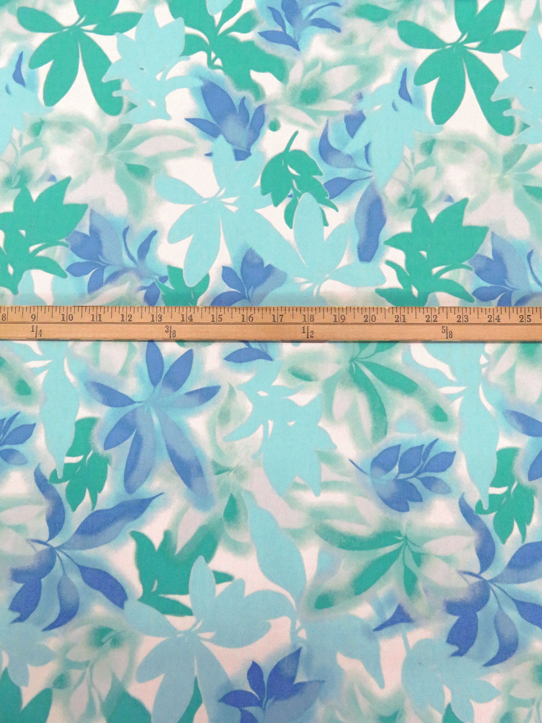 Persian Green/White/Pale Robin's Egg/Multi Polyester/Lycra Leaf Foliage Print ITY Knit - NY Designer - 58W