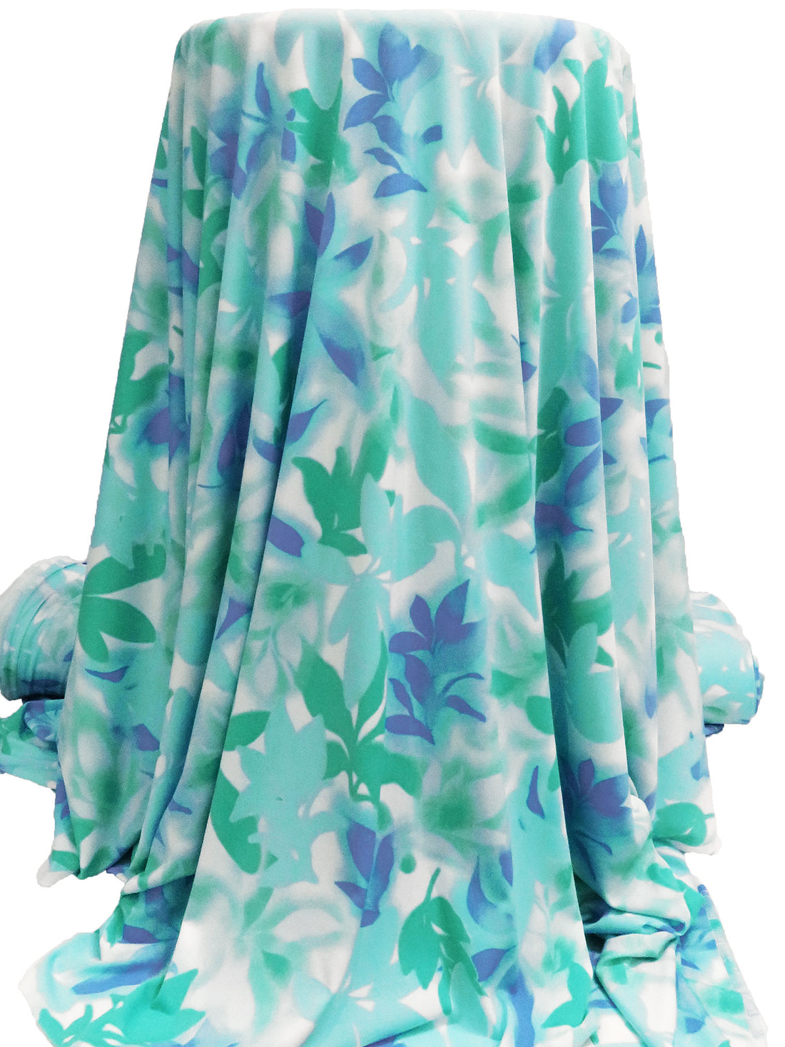 Persian Green/White/Pale Robin's Egg/Multi Polyester/Lycra Leaf Foliage Print ITY Knit - NY Designer - 58W