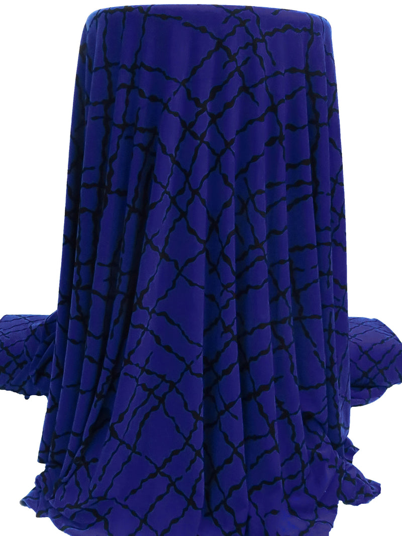 SOLD BY THE PANEL ONLY - Dark Navy/Black Polyester/Lycra Abstract Line Print ITY Knit - NY Designer - 59W