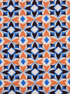 Nectarine/Azure Blue/Off-White Polyester/Lycra Floral Tile Print Double Brushed Knit 56W