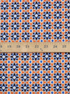 Nectarine/Azure Blue/Off-White Polyester/Lycra Floral Tile Print Double Brushed Knit 56W