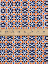 Nectarine/Azure Blue/Off-White Polyester/Lycra Floral Tile Print Double Brushed Knit 56W