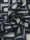 Midnight Navy/Nickel Gray/Bone Rayon/Nylon/Lycra Overlapping Geometric Print Stretch Bengaline Suiting - NY Designer - 58W