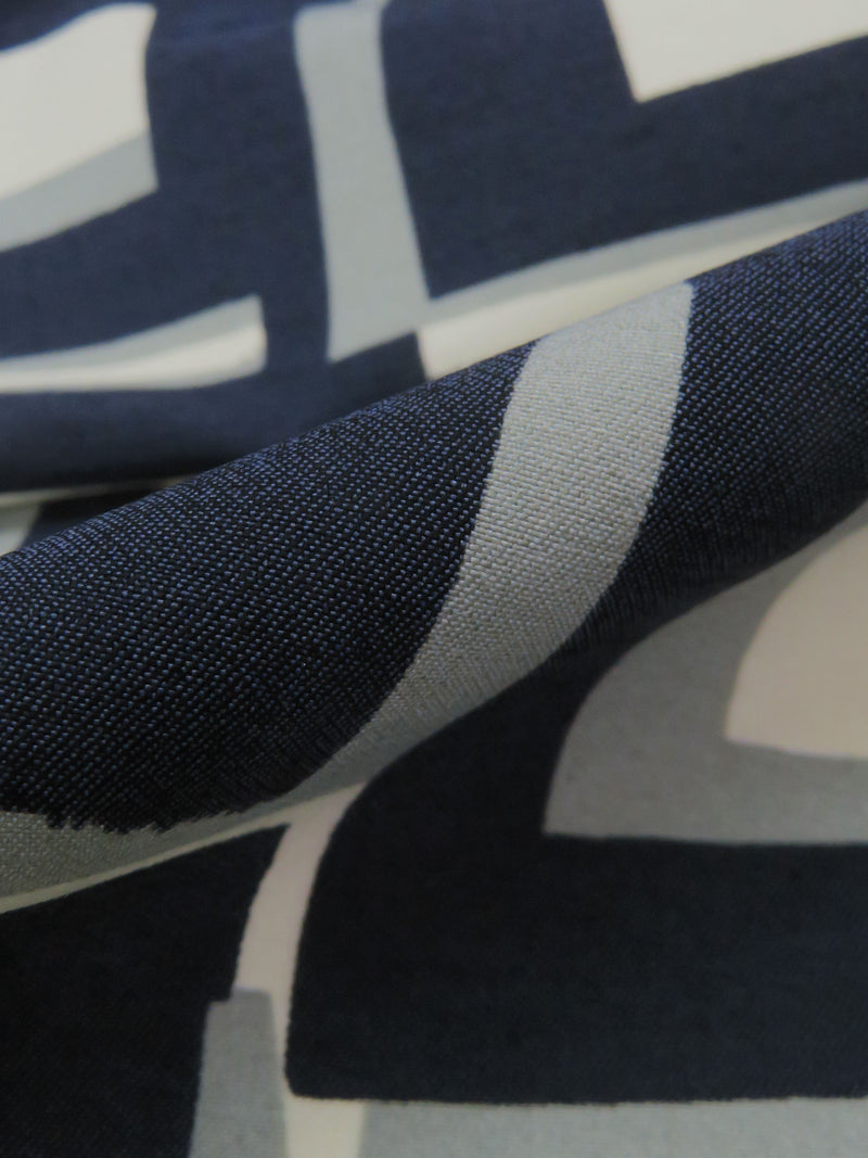 Midnight Navy/Nickel Gray/Bone Rayon/Nylon/Lycra Overlapping Geometric Print Stretch Bengaline Suiting - NY Designer - 58W