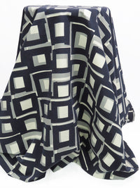 Midnight Navy/Nickel Gray/Bone Rayon/Nylon/Lycra Overlapping Geometric Print Stretch Bengaline Suiting - NY Designer - 58W