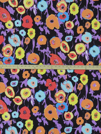 Black/Lilac/Pumpkin Orange/Multi Rayon/Nylon/Lycra Abstract Floral Print Stretch Bengaline Suiting - NY Designer - 58W