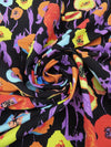 Black/Lilac/Pumpkin Orange/Multi Rayon/Nylon/Lycra Abstract Floral Print Stretch Bengaline Suiting - NY Designer - 58W