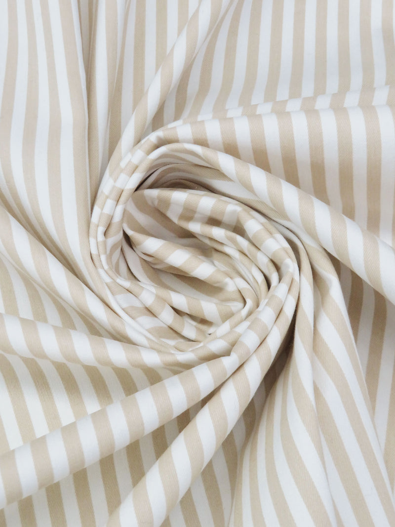 Shortbread Tan/White Cotton/Polyester/Lycra Vertical Stripe Print Stretch Twill Bottom Weight Woven - NY Designer - 58W