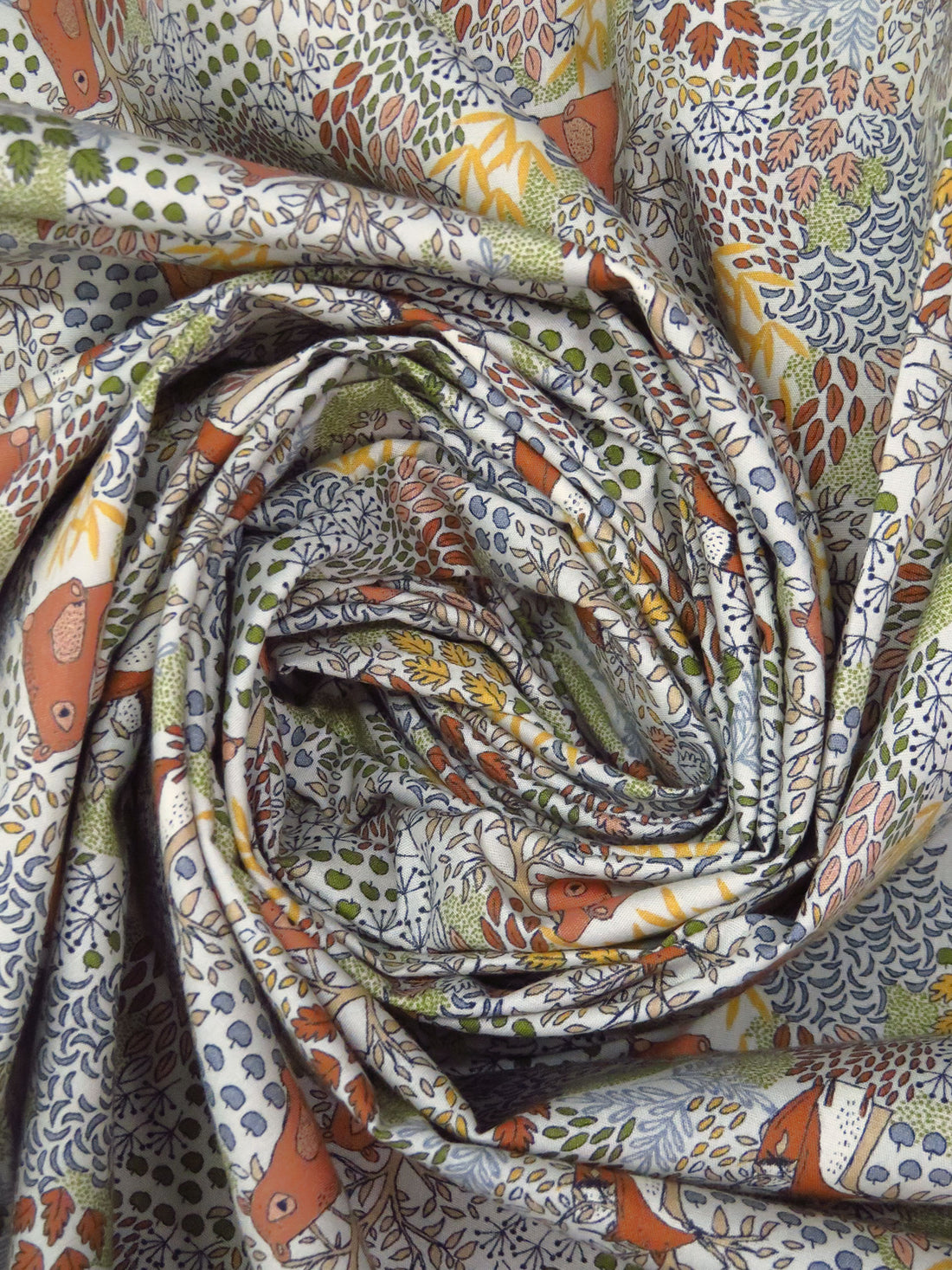 Copper Red/Amber/Olive/Multi 100% Cotton Woodland Critters Print Shirting 57W