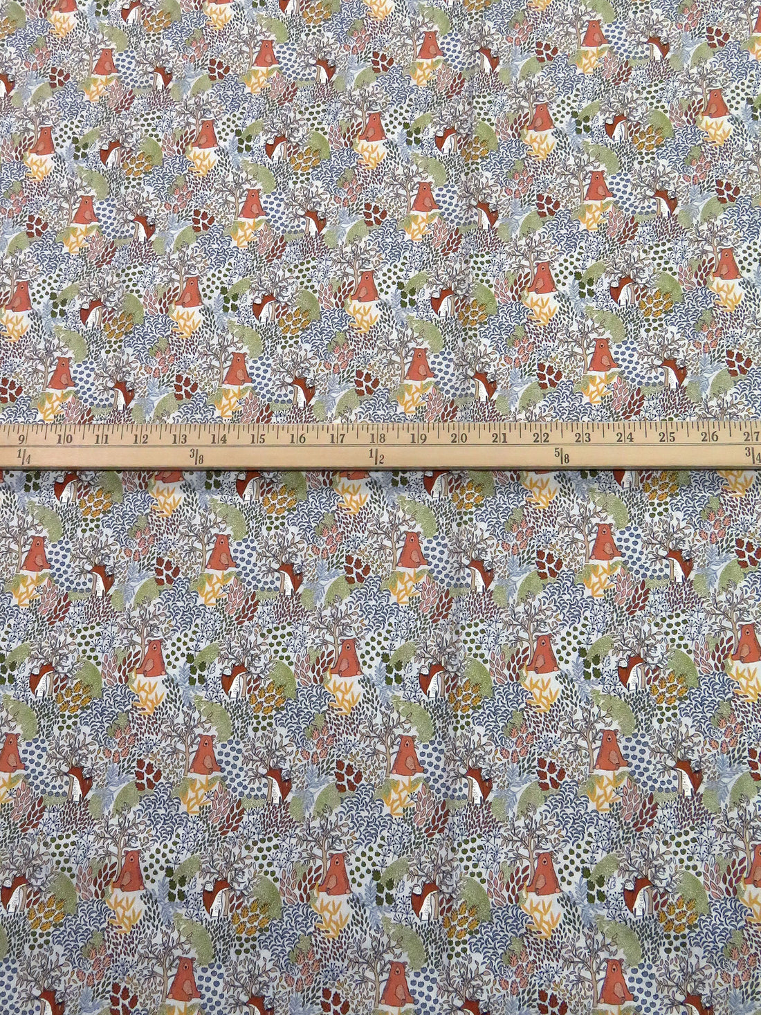 Copper Red/Amber/Olive/Multi 100% Cotton Woodland Critters Print Shirting 57W