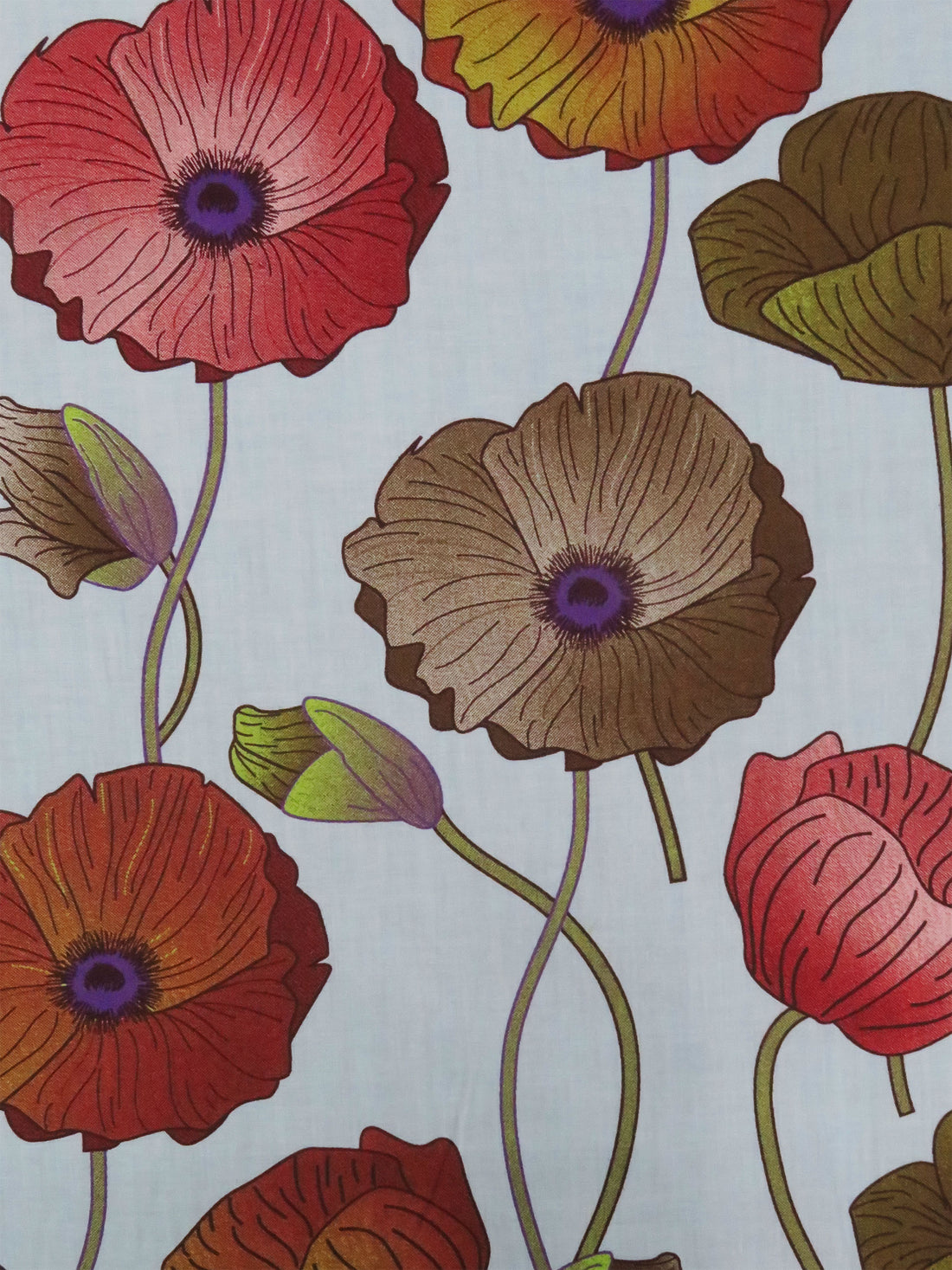 Sky Blue/Mahogany Red/Olive Brown/Multi 100% Cotton Large Floral Print Voile 56W