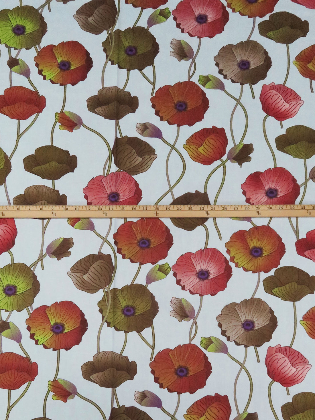 Sky Blue/Mahogany Red/Olive Brown/Multi 100% Cotton Large Floral Print Voile 56W