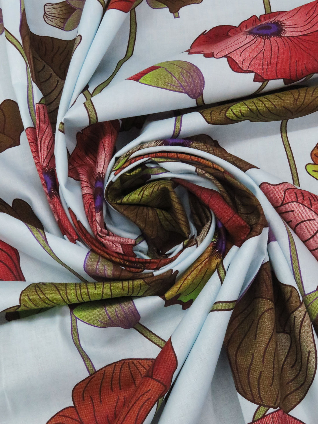 Sky Blue/Mahogany Red/Olive Brown/Multi 100% Cotton Large Floral Print Voile 56W