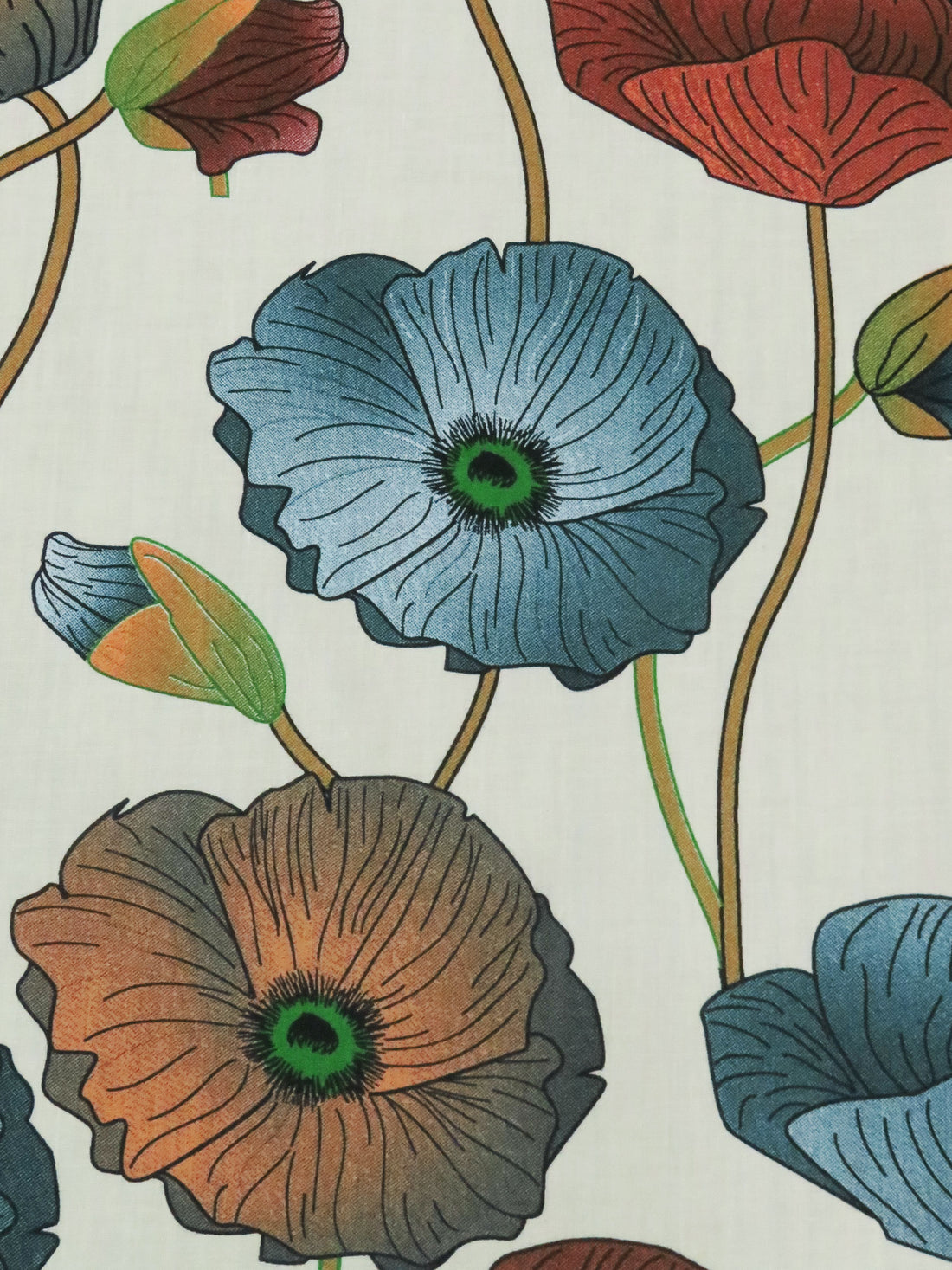 Palest Lemon/Deep Brick Red/Graham Cracker/Multi 100% Cotton Large Floral Print Voile 56W