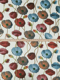 Palest Lemon/Deep Brick Red/Graham Cracker/Multi 100% Cotton Large Floral Print Voile 56W