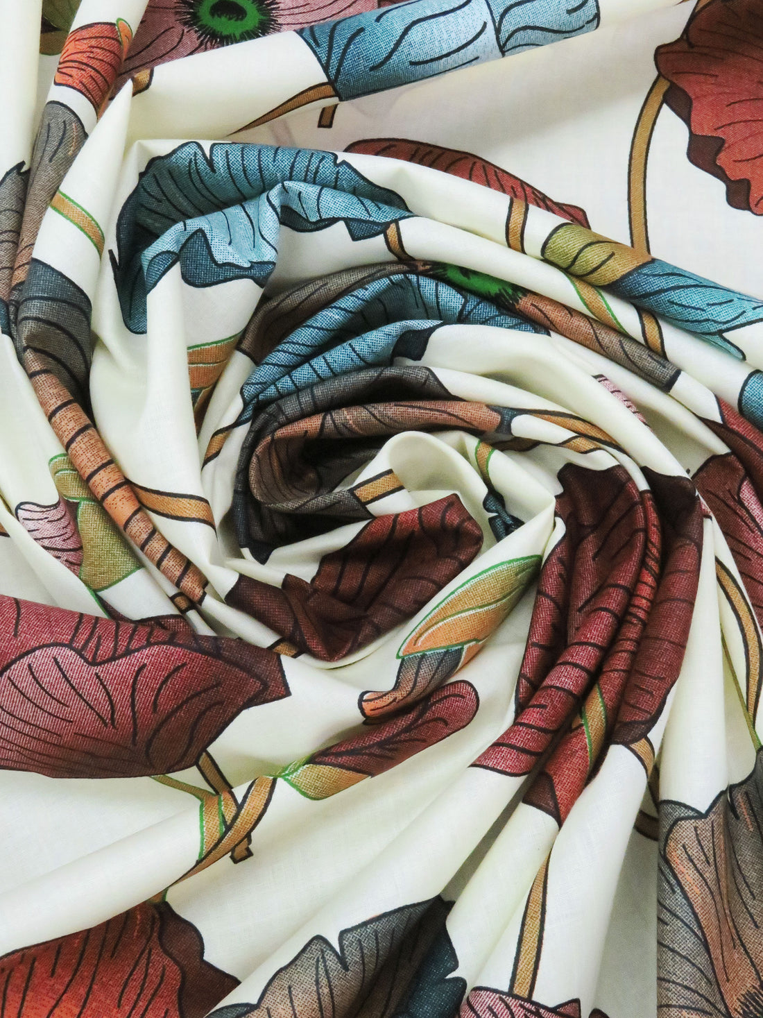 Palest Lemon/Deep Brick Red/Graham Cracker/Multi 100% Cotton Large Floral Print Voile 56W