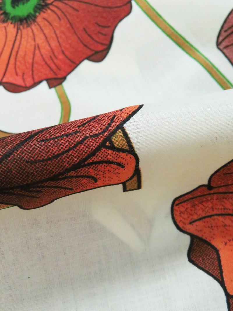 Palest Lemon/Deep Brick Red/Graham Cracker/Multi 100% Cotton Large Floral Print Voile 56W