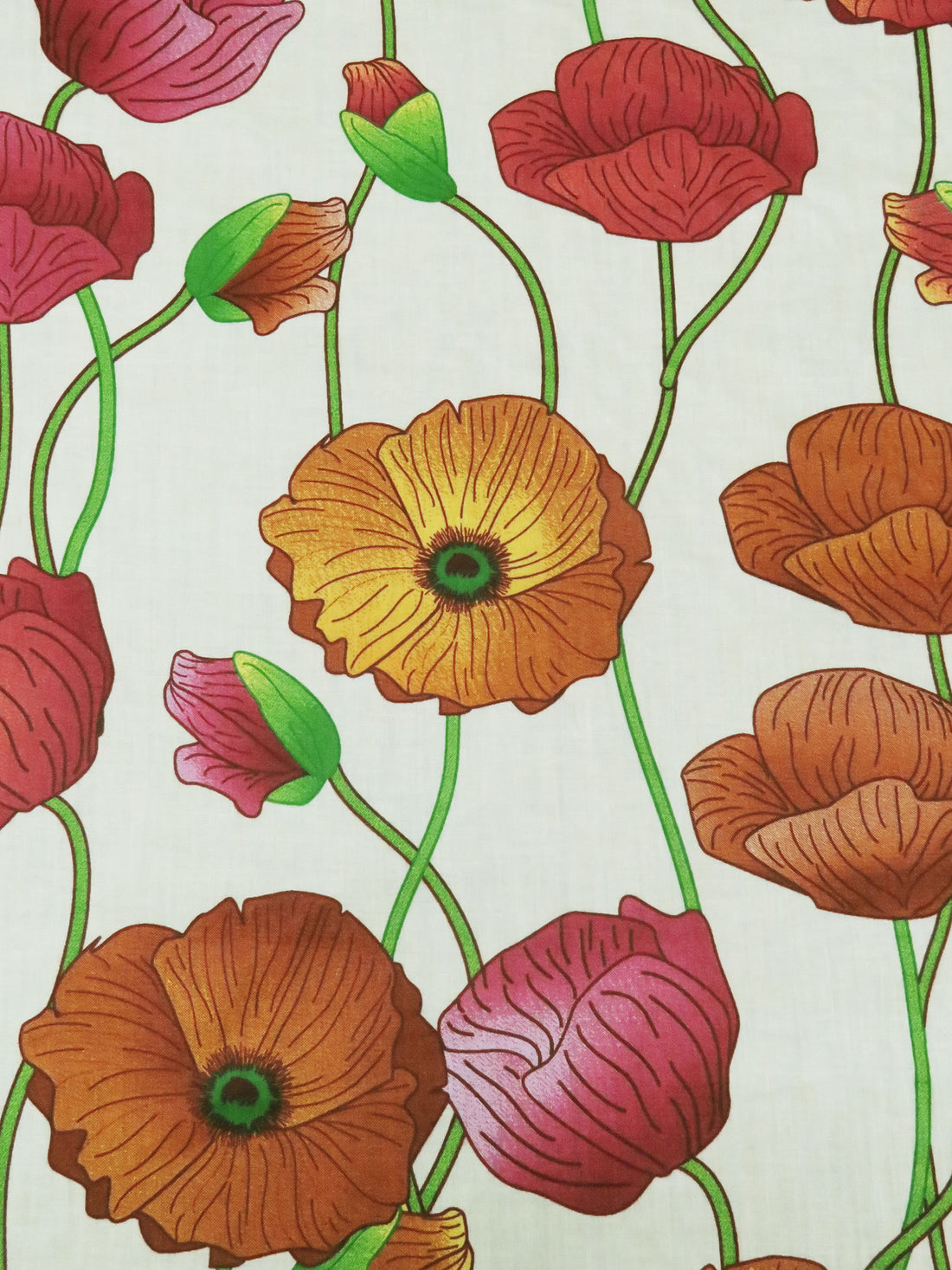 Light Banana Yellow/Berry/Spring Green/Multi 100% Cotton Large Floral Print Voile 56W