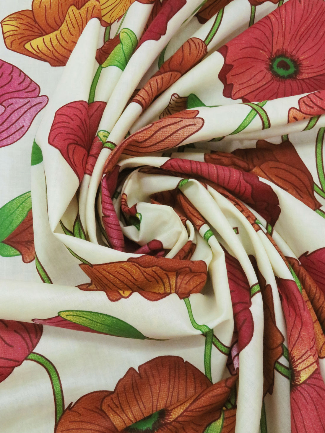 Light Banana Yellow/Berry/Spring Green/Multi 100% Cotton Large Floral Print Voile 56W