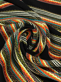 Black/Vermilion/Multi Wool/Polyester Horizontal Boucle Stripe Coating - Imported From Italy - 49W