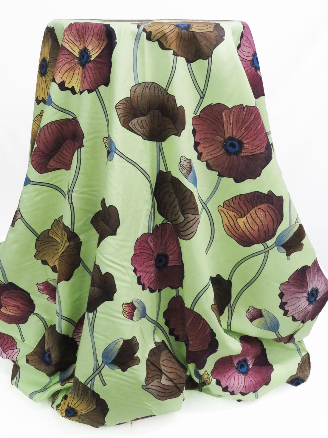 Pistachio/Espresso/Dark Cerulean/Multi 100% Cotton Large Floral Print Voile 56W