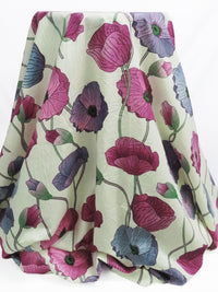 Palest Lemon/Deep Orchid/Steel Blue/Multi 100% Cotton Large Floral Print Voile 56W