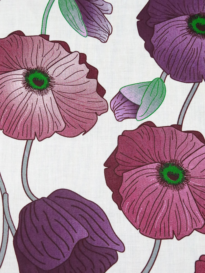 White/Japanese Violet/Muted Claret/Multi 100% Cotton Large Floral Print Voile 56W