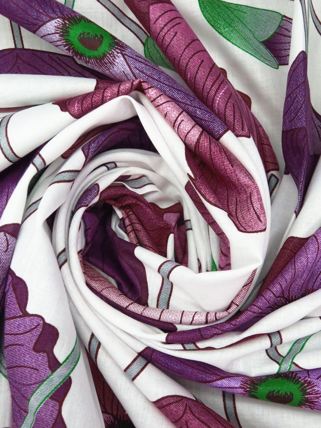 White/Japanese Violet/Muted Claret/Multi 100% Cotton Large Floral Print Voile 56W