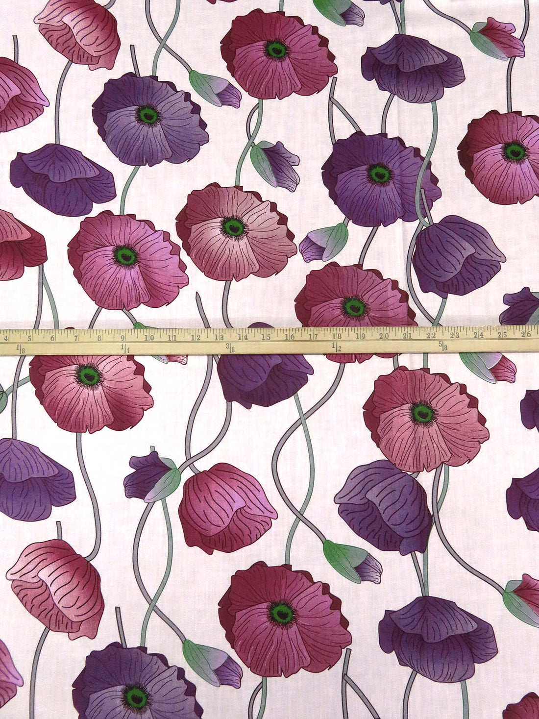 White/Japanese Violet/Muted Claret/Multi 100% Cotton Large Floral Print Voile 56W