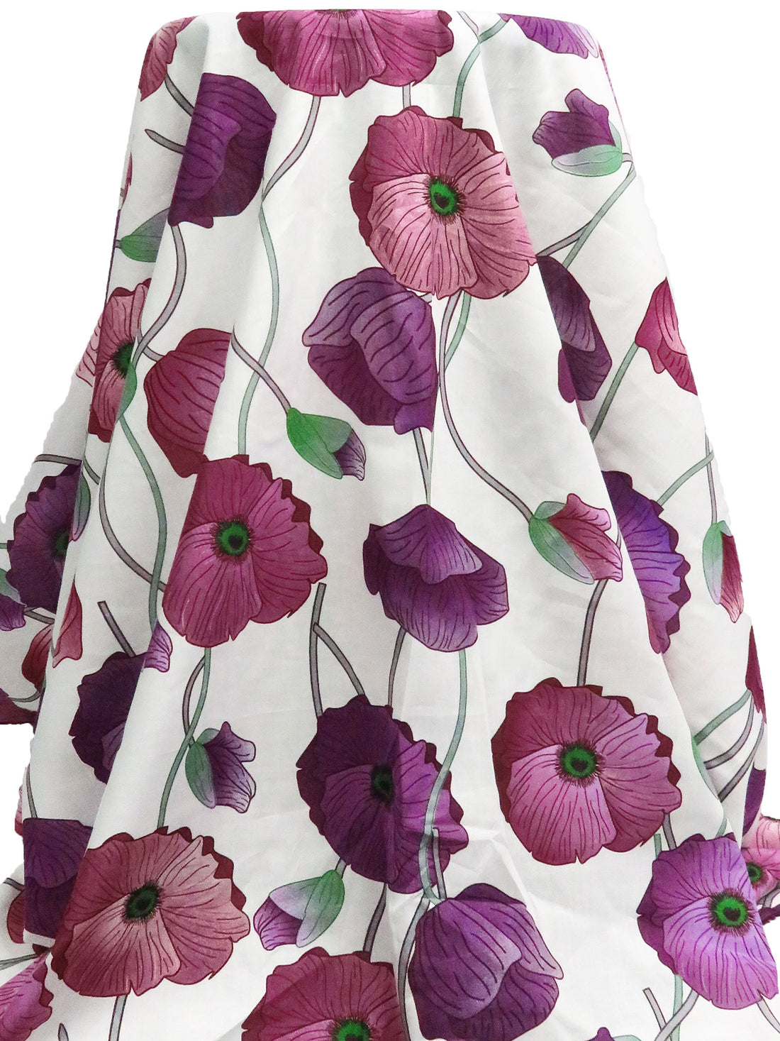 White/Japanese Violet/Muted Claret/Multi 100% Cotton Large Floral Print Voile 56W