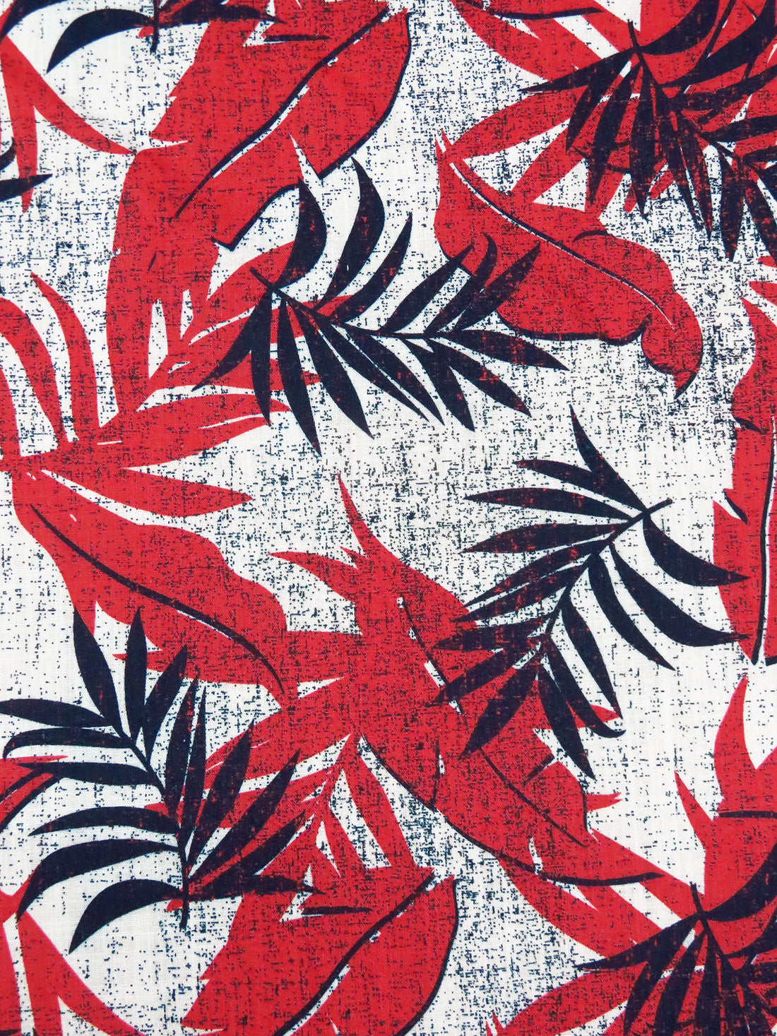 Jasper Red/White/Midnight Navy 100% Cotton Tropical Leaf Print Slubbed Lawn 57W