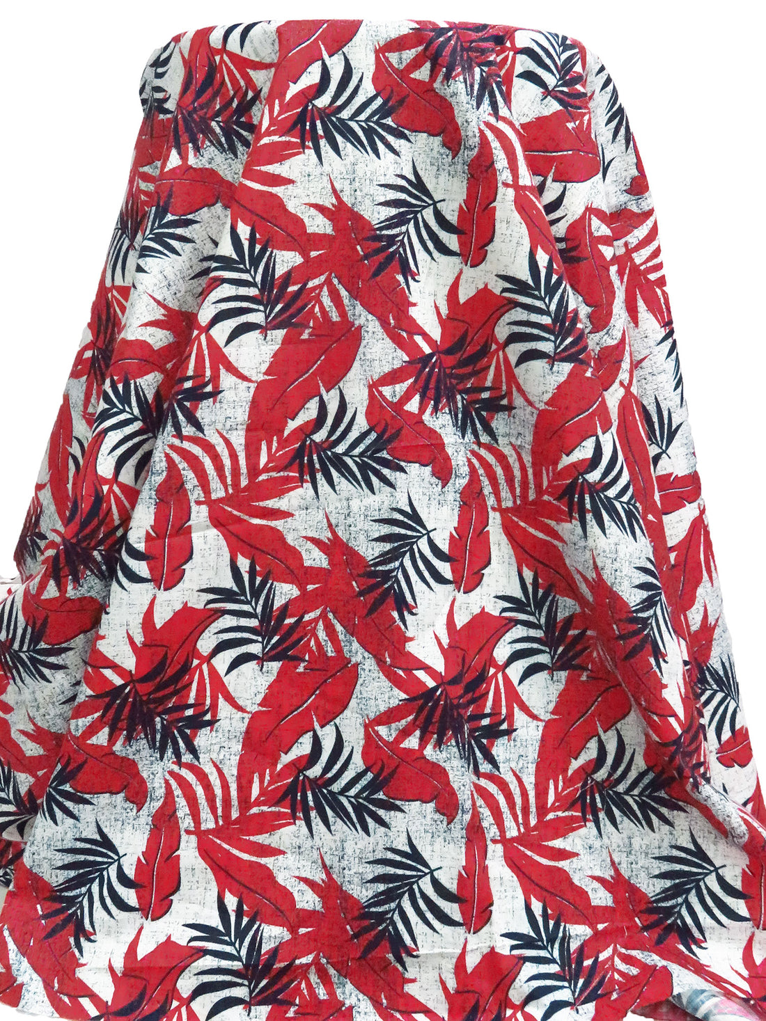 Jasper Red/White/Midnight Navy 100% Cotton Tropical Leaf Print Slubbed Lawn 57W