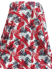 Jasper Red/White/Midnight Navy 100% Cotton Tropical Leaf Print Slubbed Lawn 57W