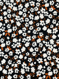 Black/Burnt Orange/White Polyester/Lycra Floral Print Double Brushed Knit 58W