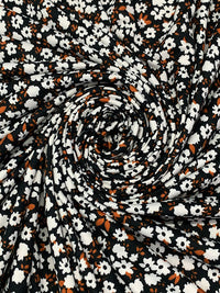 Black/Burnt Orange/White Polyester/Lycra Floral Print Double Brushed Knit 58W