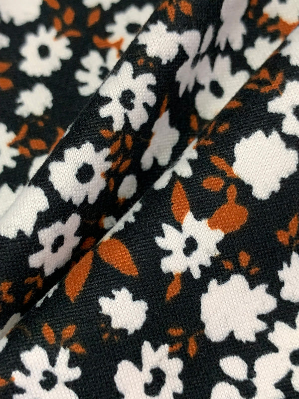 Black/Burnt Orange/White Polyester/Lycra Floral Print Double Brushed Knit 58W