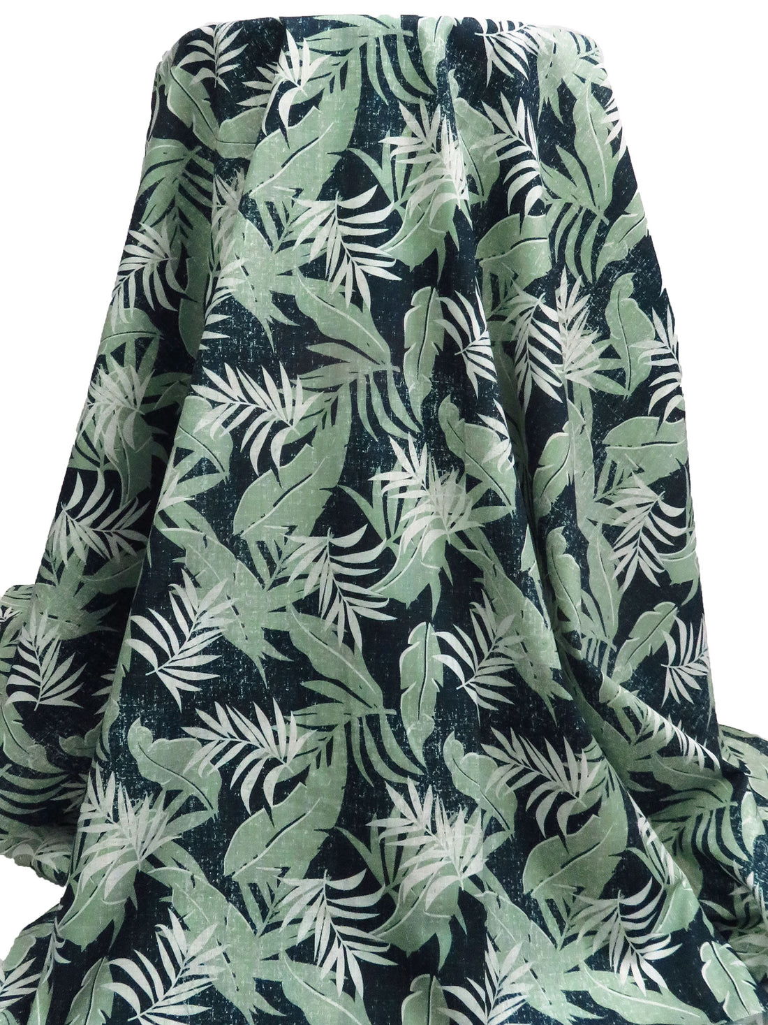 Dusty Celadon/White/Dark Jungle Green 100% Cotton Tropical Leaf Print Slubbed Lawn 57W
