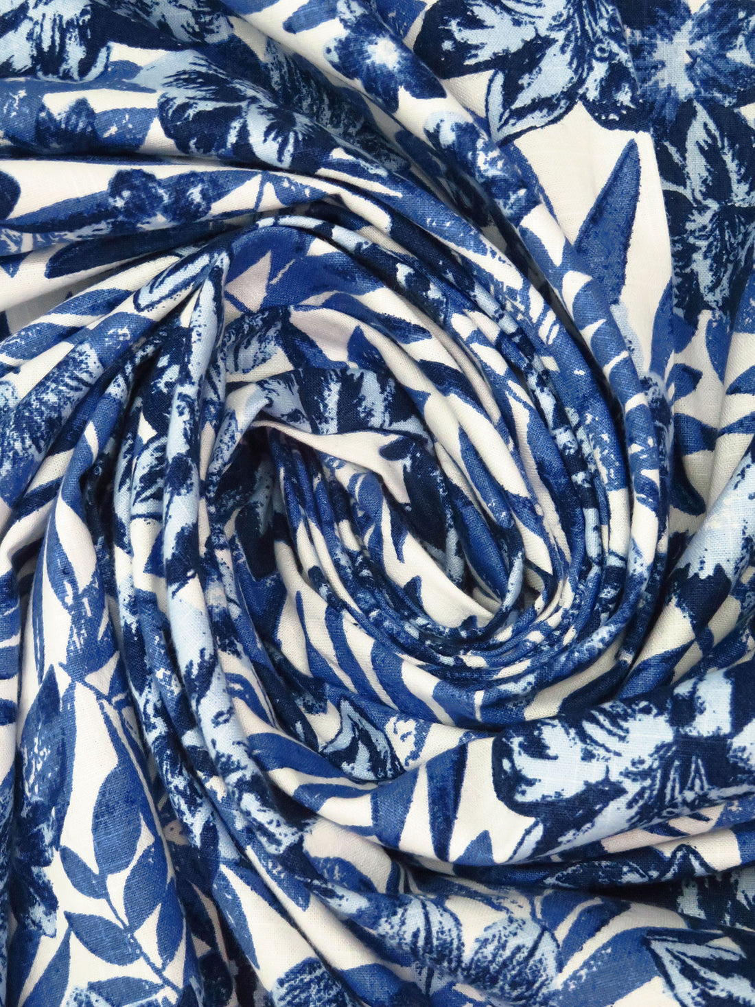 Dark Cornflower/White/Midnight Navy/Multi 100% Cotton Tropical Floral Print Slubbed Lawn 56W