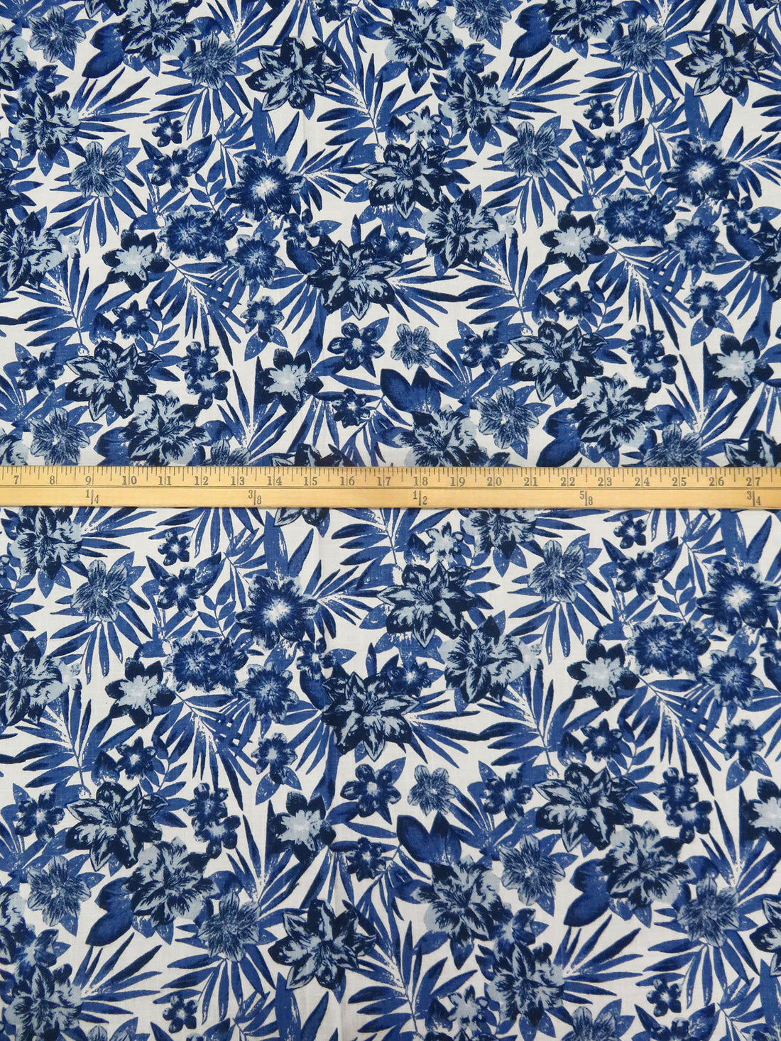 Dark Cornflower/White/Midnight Navy/Multi 100% Cotton Tropical Floral Print Slubbed Lawn 56W