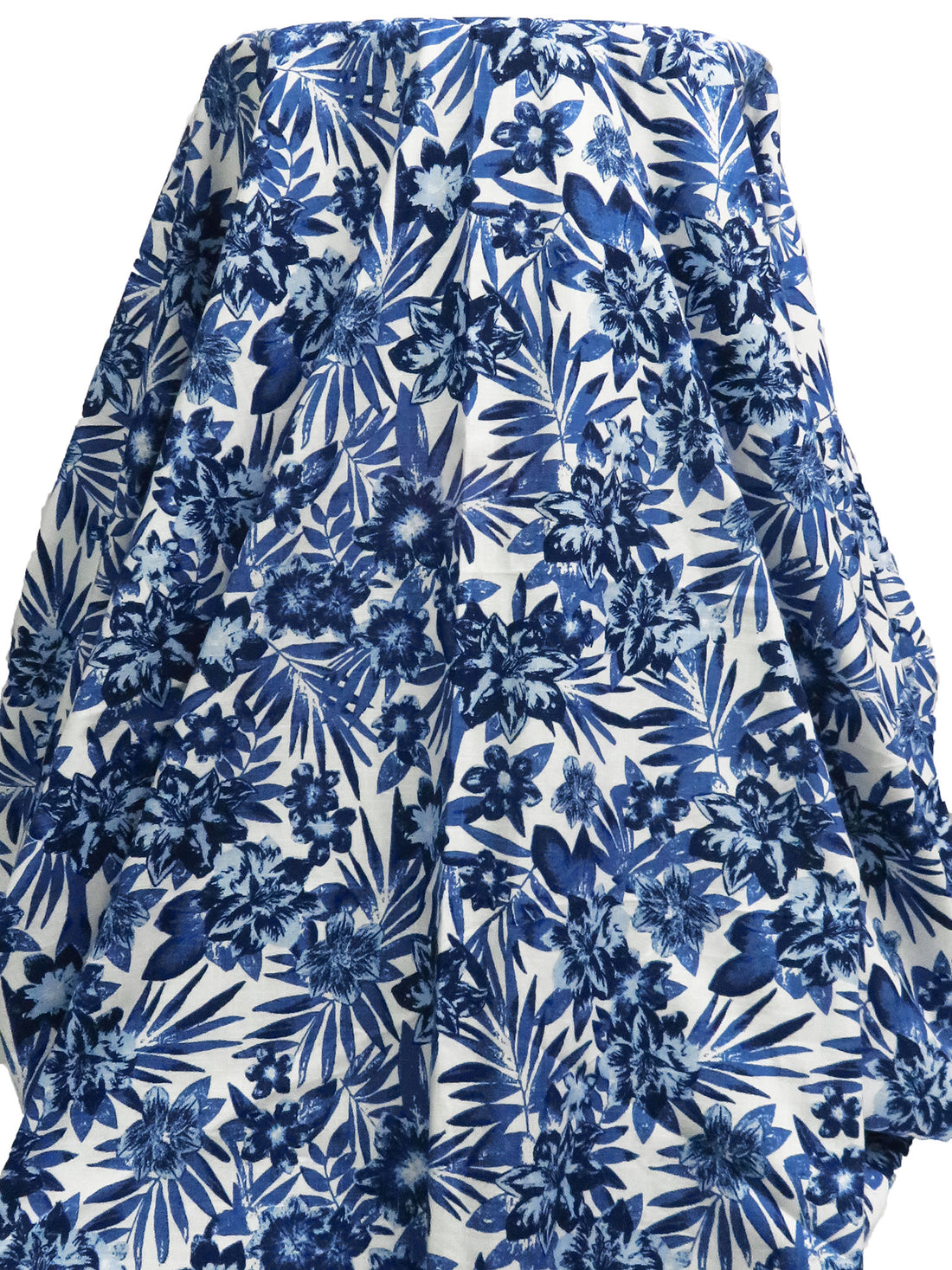 Dark Cornflower/White/Midnight Navy/Multi 100% Cotton Tropical Floral Print Slubbed Lawn 56W
