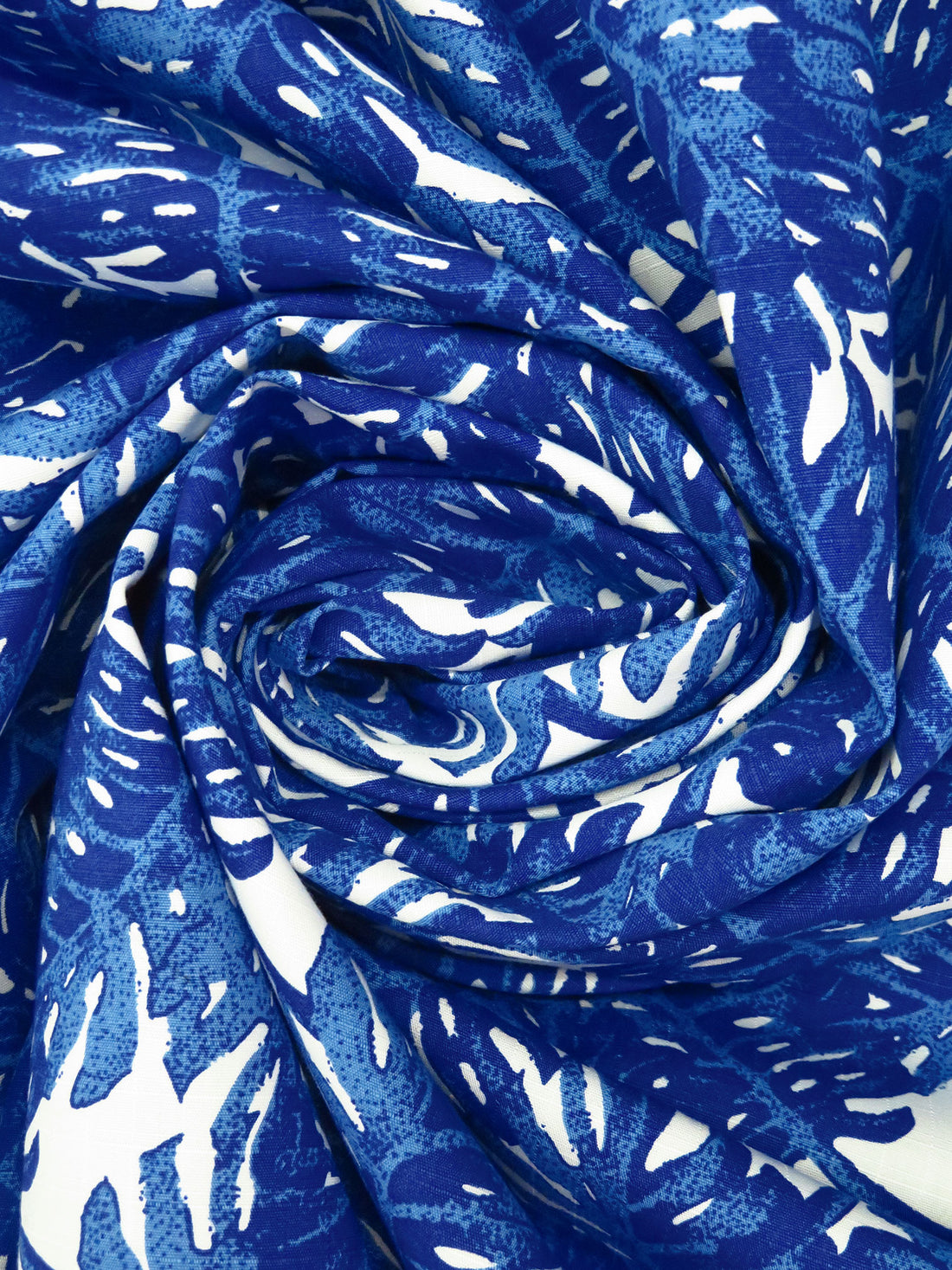 True Blue/St Patrick's Blue/White 100% Cotton Tropical Leaf Print Ripstop Shirting 60W