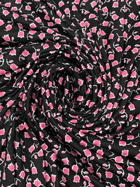 Black/Charm Pink/White Polyester/Lycra Floral Print Double Brushed Knit 58W