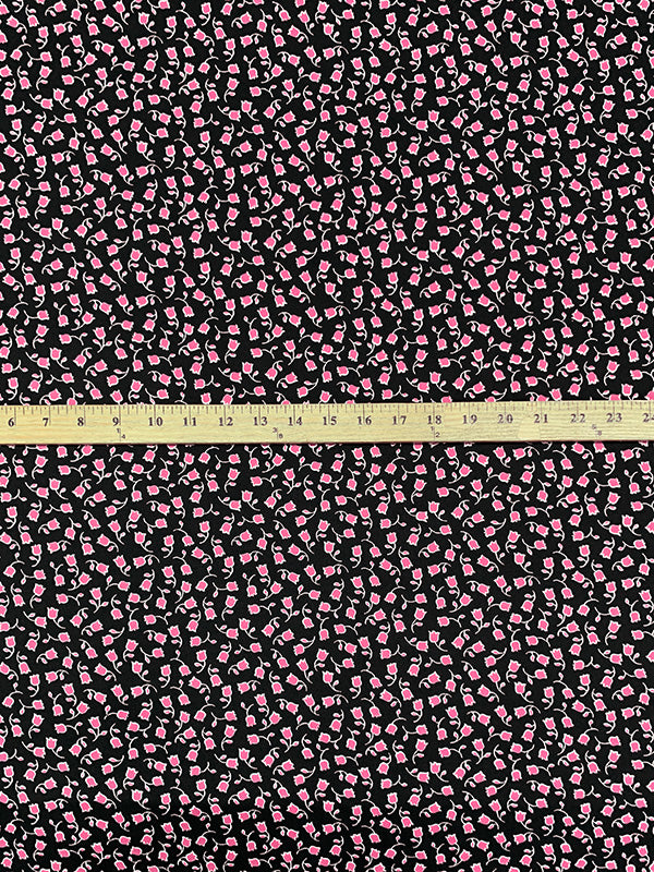 Black/Charm Pink/White Polyester/Lycra Floral Print Double Brushed Knit 58W