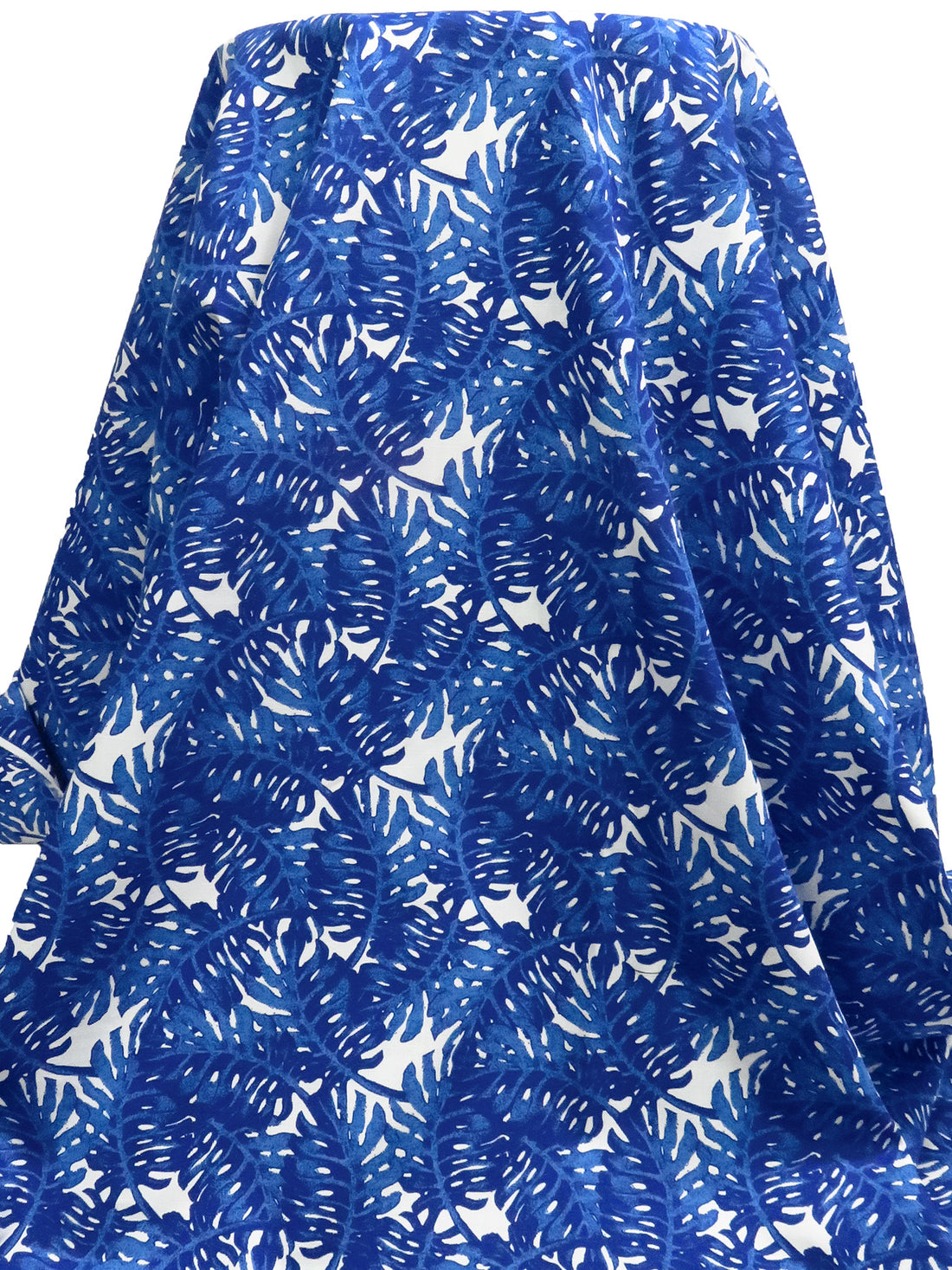 True Blue/St Patrick's Blue/White 100% Cotton Tropical Leaf Print Ripstop Shirting 60W