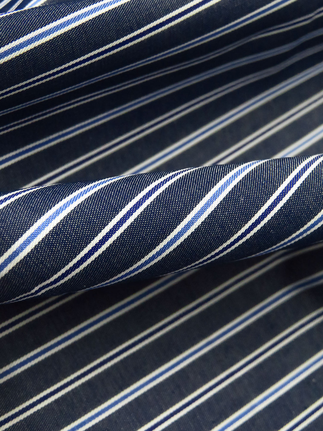 Dark Blue/Vista Blue/Midnight Navy/White 100% Cotton Vertical Stripe Weave Shirting 60W