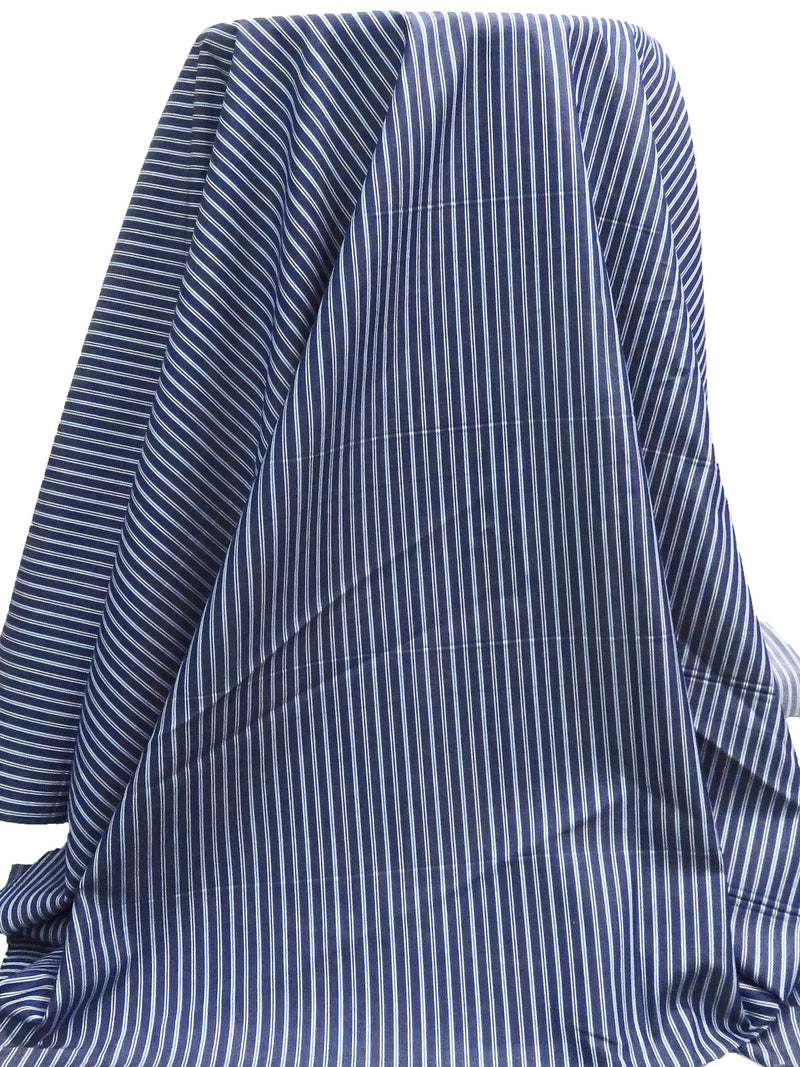 Dark Blue/Vista Blue/Midnight Navy/White 100% Cotton Vertical Stripe Weave Shirting 60W