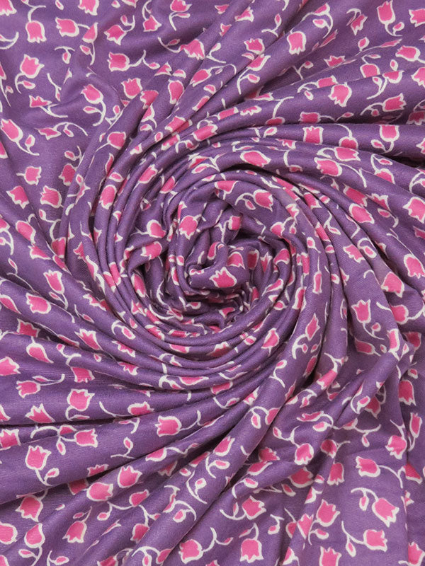 Warm Amethyst/Fandango Pink/White Polyester/Lycra Floral Print Double Brushed Knit 60W