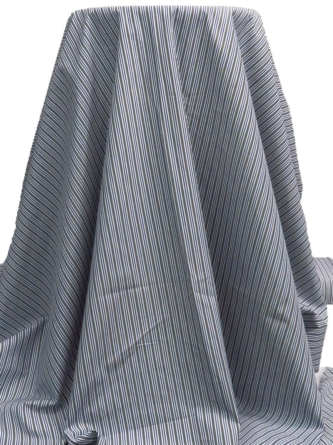 White/Nickel/Midnight Blue 100% Cotton Vertical Stripe Weave Shirting 60W
