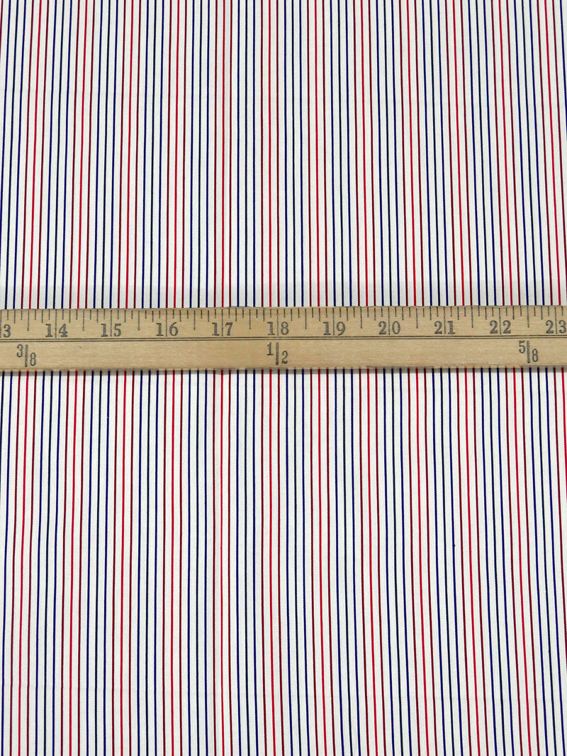 White/Dark Blue/Crimson/Multi 100% Cotton Vertical Stripe Weave Shirting 58W
