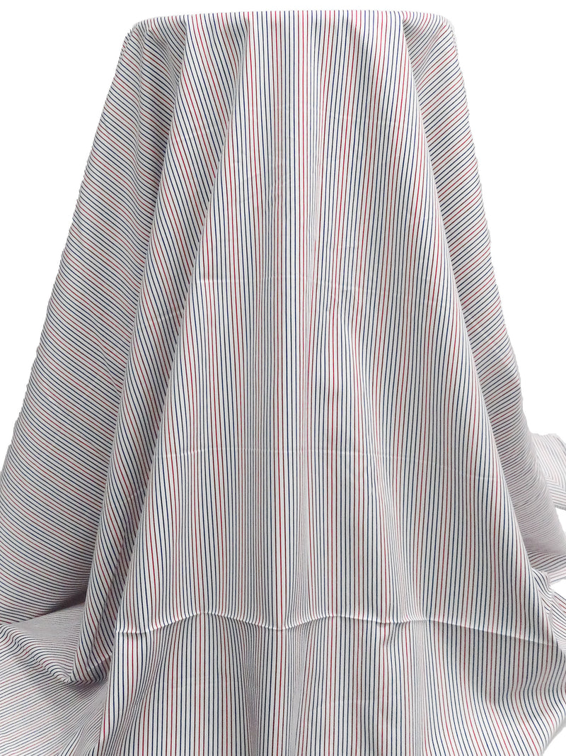 White/Dark Blue/Crimson/Multi 100% Cotton Vertical Stripe Weave Shirting 58W